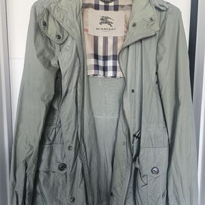 Burberry Olive Green Parka with Check Lining
